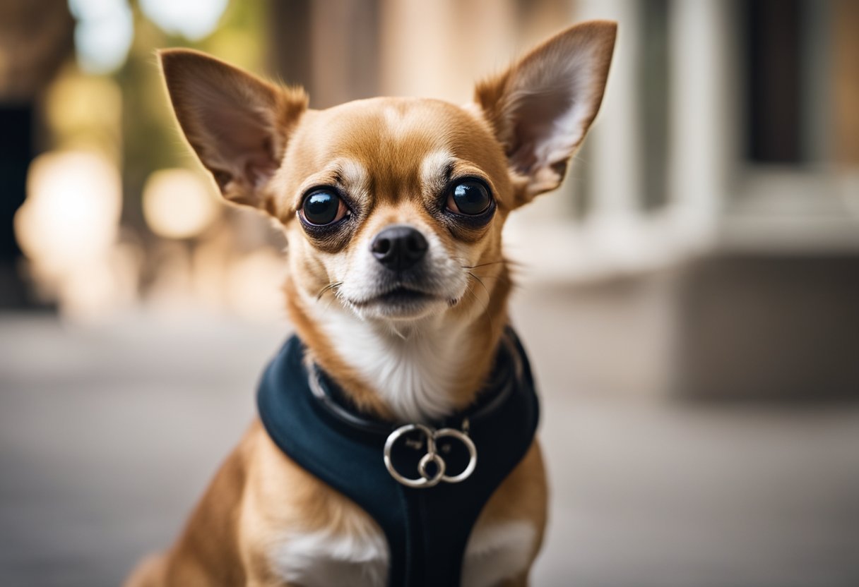 Image A Chihuahua Stands Alert, Ears Perked, With A Small, Delicate Frame. Its Large, Round Eyes Gaze Curiously, And Its Tail Is Held High